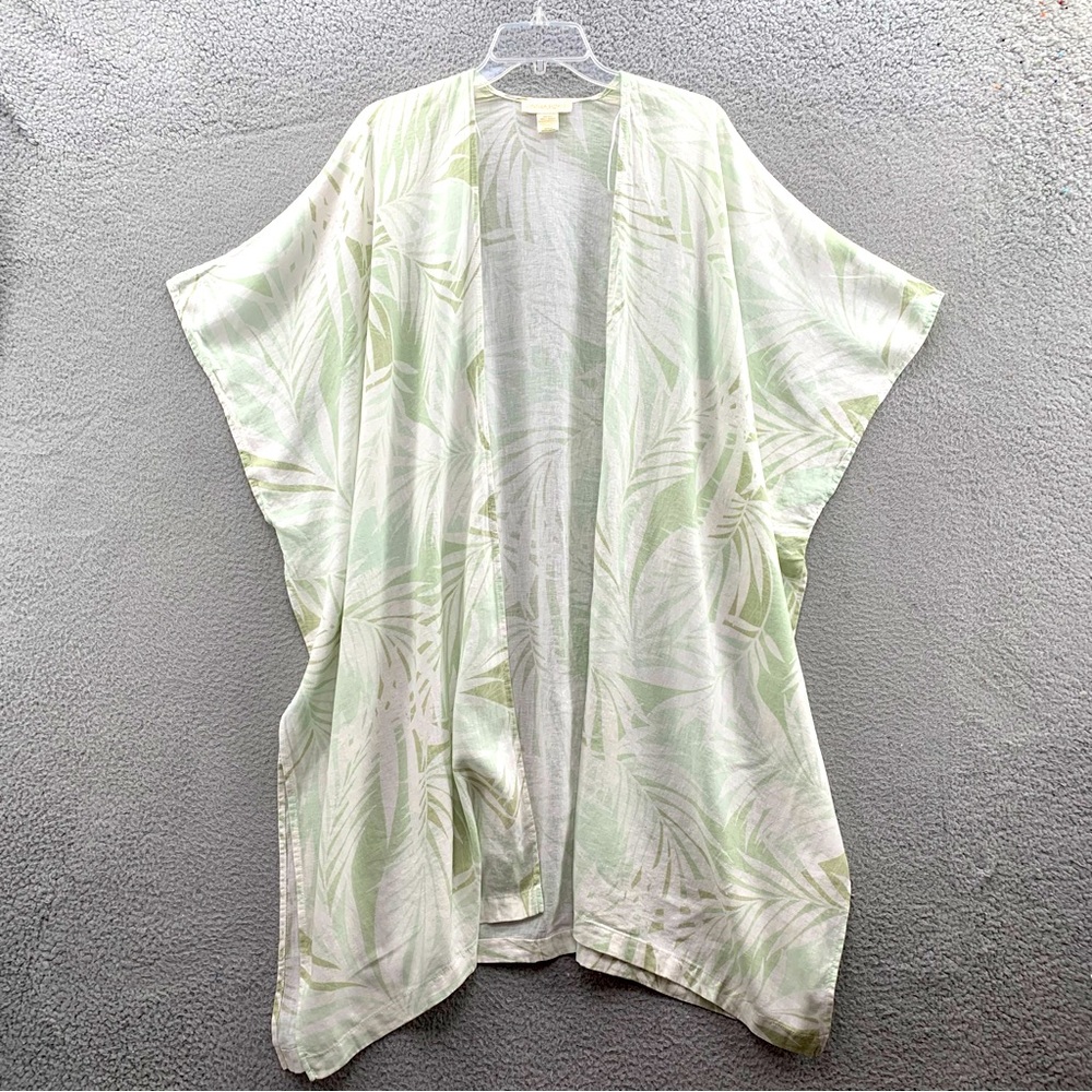 Cynthia Rowley Swim Cover Up Kimono Linen Blend Women’s OS Green White Floral